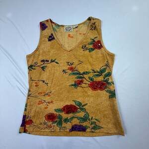 24 Karat Floral Beaded V-Neck Tank Top Size L